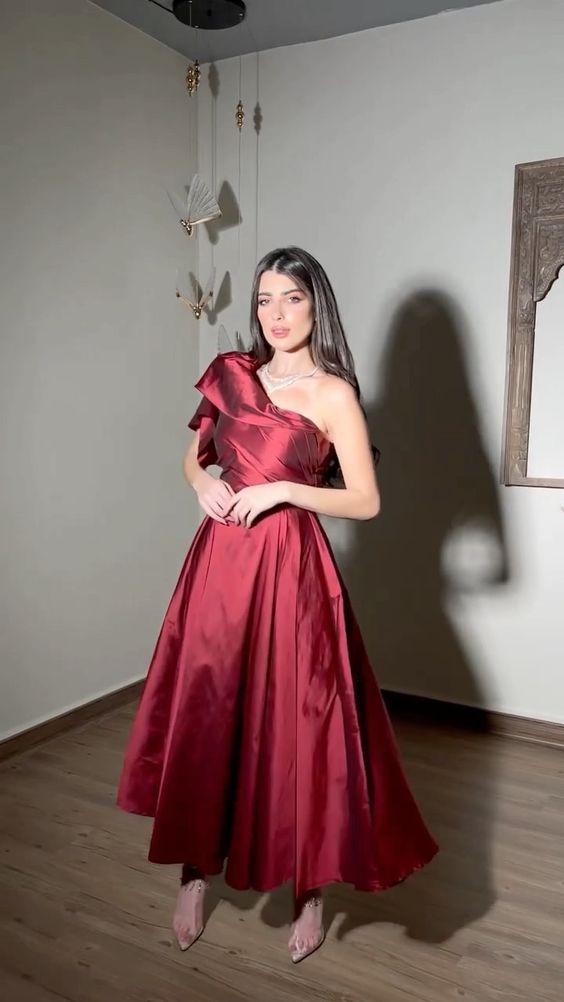 Chic One-Shoulder A-Line Evening Dress - View 3 | FashionDia