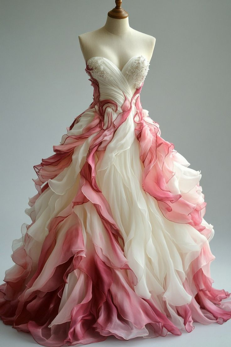 Pretty Ombre Pink Chiffon Beaded Long Prom Dress, Ruched Formal Party Evening Dress - FashionDia