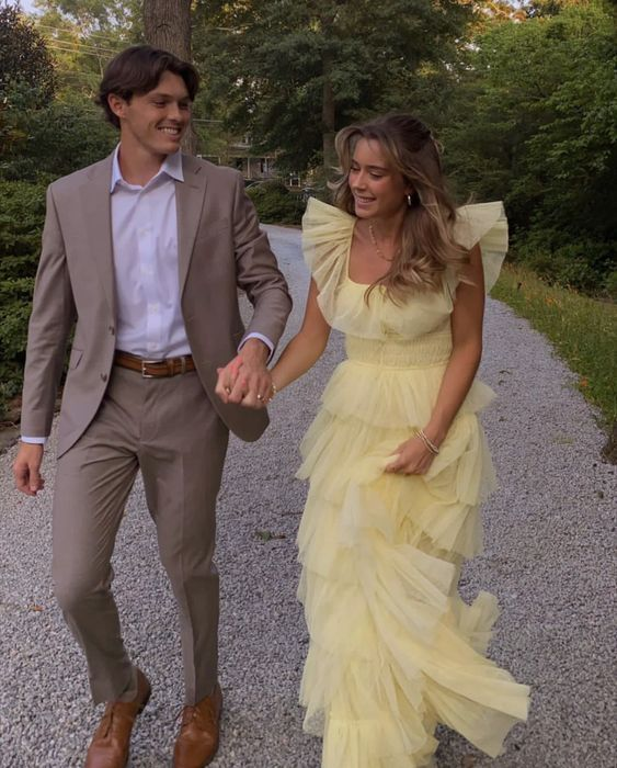 Cute Yellow Layered Tulle Long Prom Dress Formal Party Evening Gown - FashionDia
