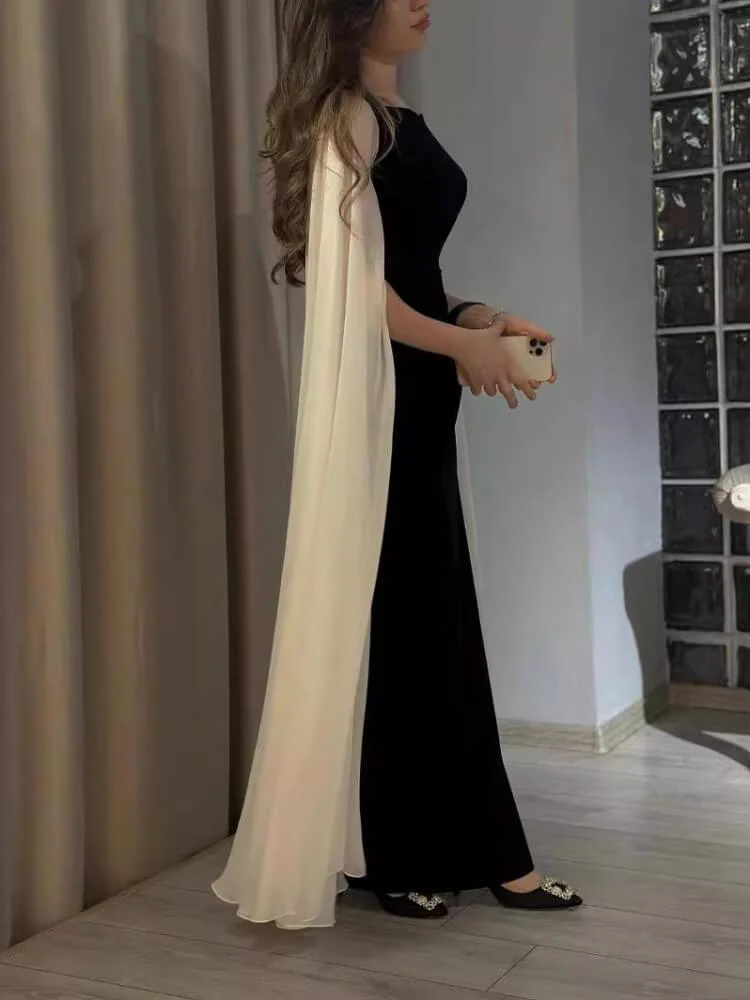 Beautiful Black Satin Chiffon Sheath Evening Dress Elegant Formal Prom Party Dress - View 3 | FashionDia