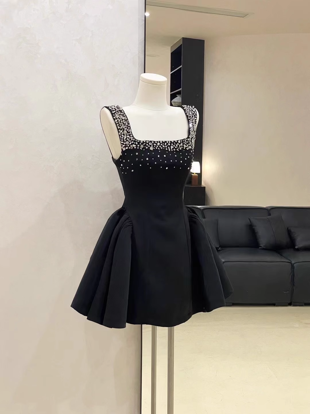 Sexy White Satin Beaded Square Neck A-Line Birthday Outfits Vacation Dress - View 5 | FashionDia