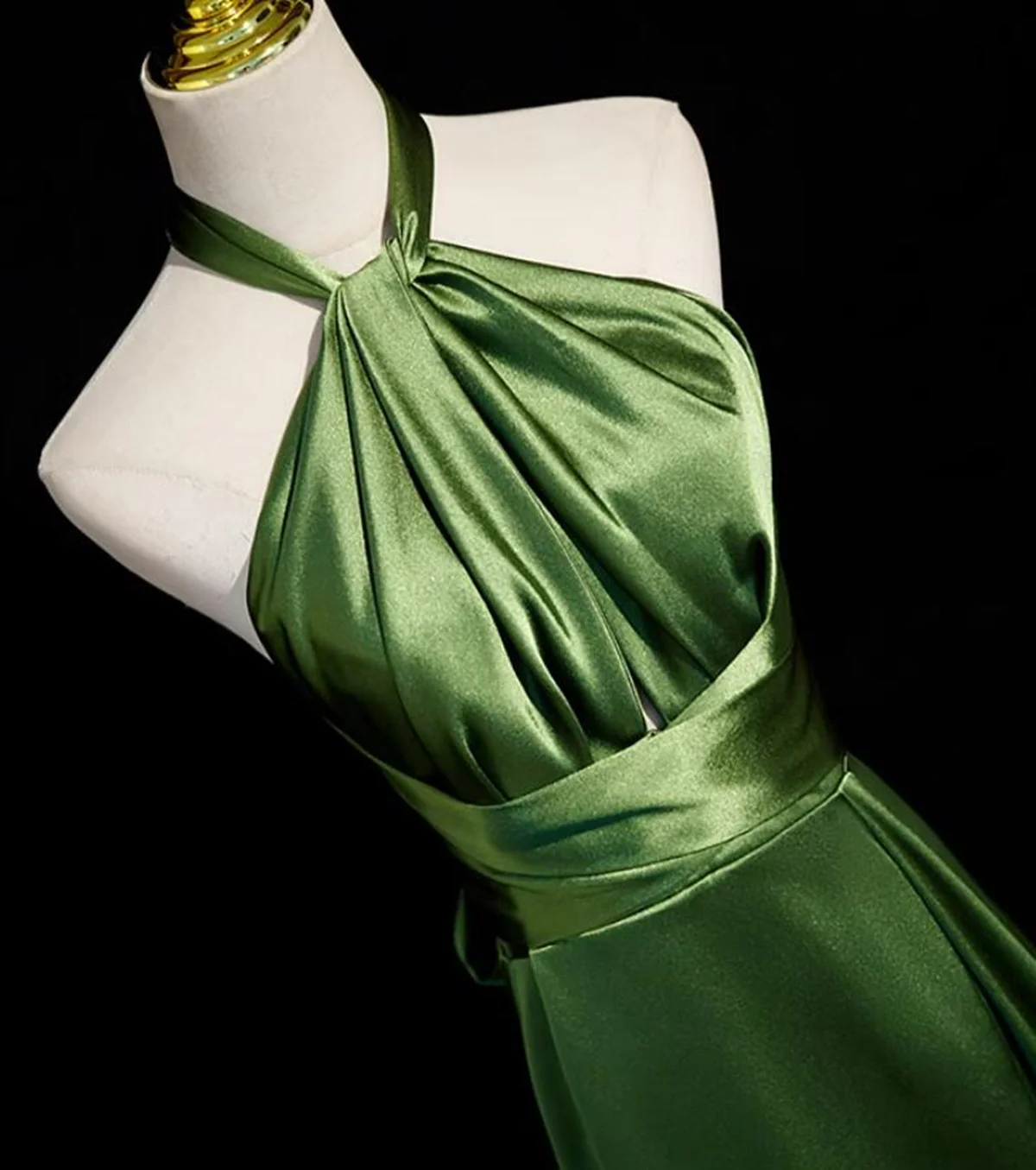 Sexy A-Line Green Satin Halter Backless Prom Dress Prom Dress - View 3 | FashionDia