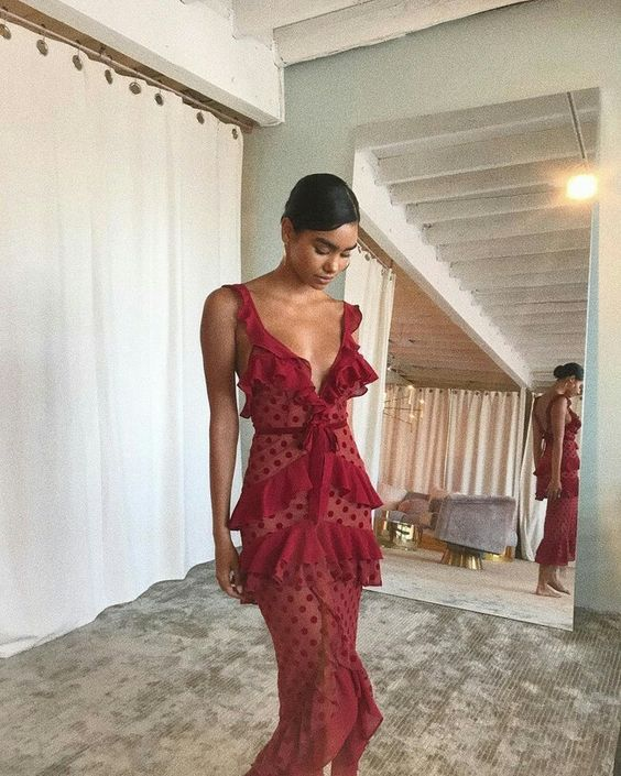 Vintage Straps Chiffon Tiered Burgundy Prom Dress Long Party Evening Gown - View 2 | FashionDia