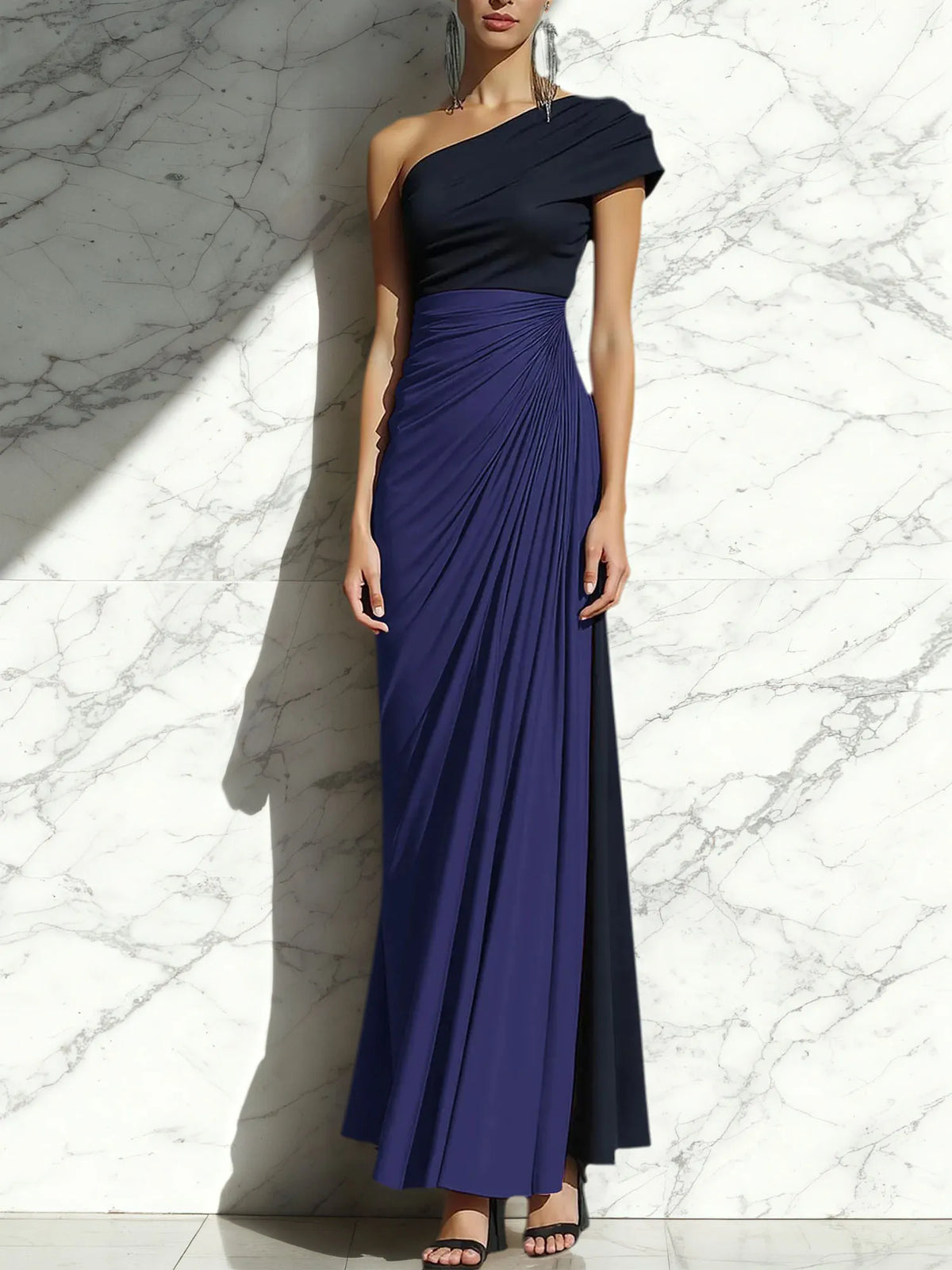 Sheath One-Shoulder Ruched Maxi Formal Dress - View 6 | FashionDia
