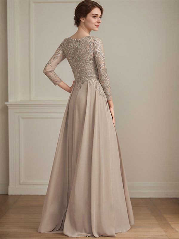 A-line V-Neck Floor-Length Lace Chiffon Mother of the Bride Dress With Sequins - View 8 | FashionDia