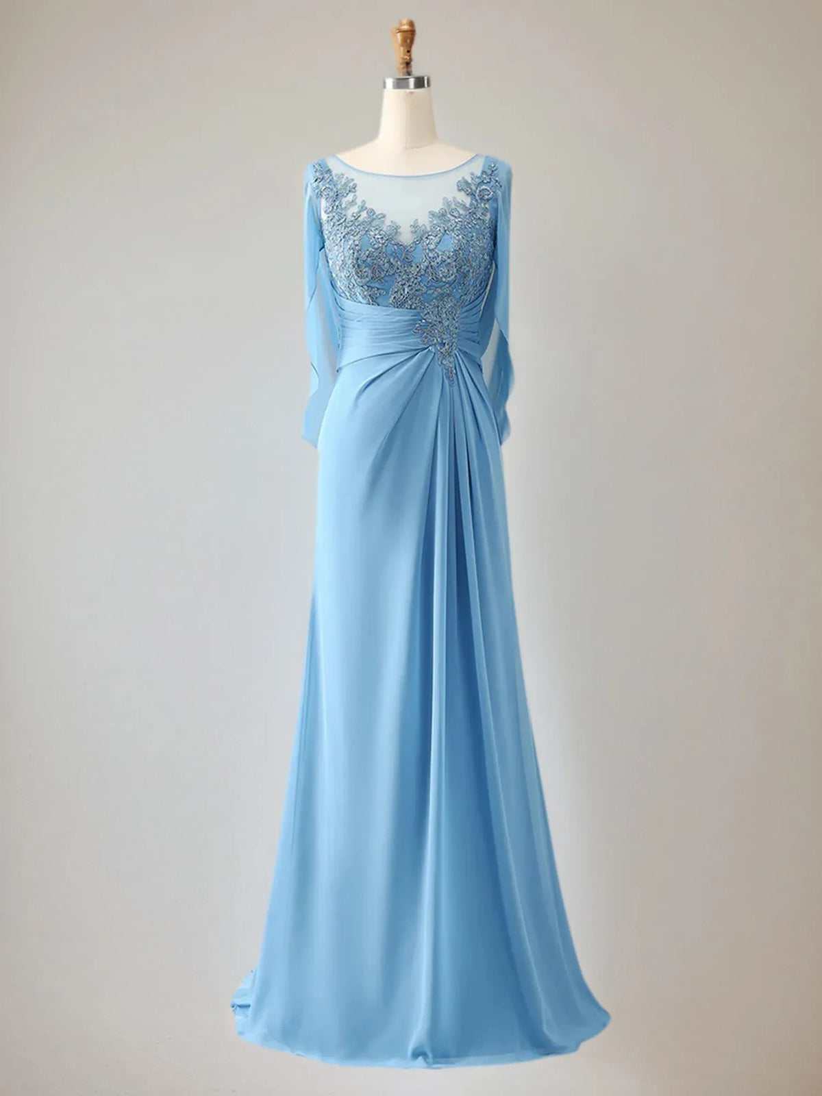 Trumpet/Mermaid Scoop Neck 1/2 Sleeve Chiffon Mother of the Bride Dress With Beadings - FashionDia