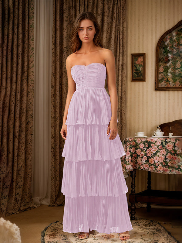Burgundy A-Line Sweetheart Floor-Length Tiered Chiffon Bridesmaid Dress - View 6 | FashionDia
