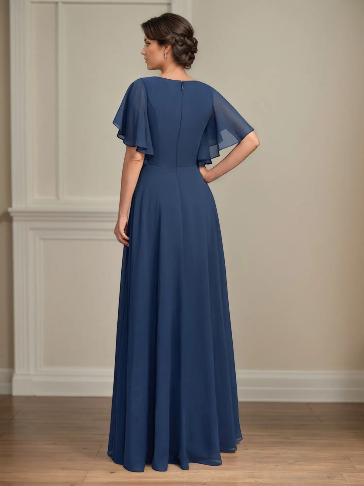 A-Line Asymmetrical Floor-Length Lace Chiffon Mother of the Bride Dress With Pleated Sequins - View 2 | FashionDia