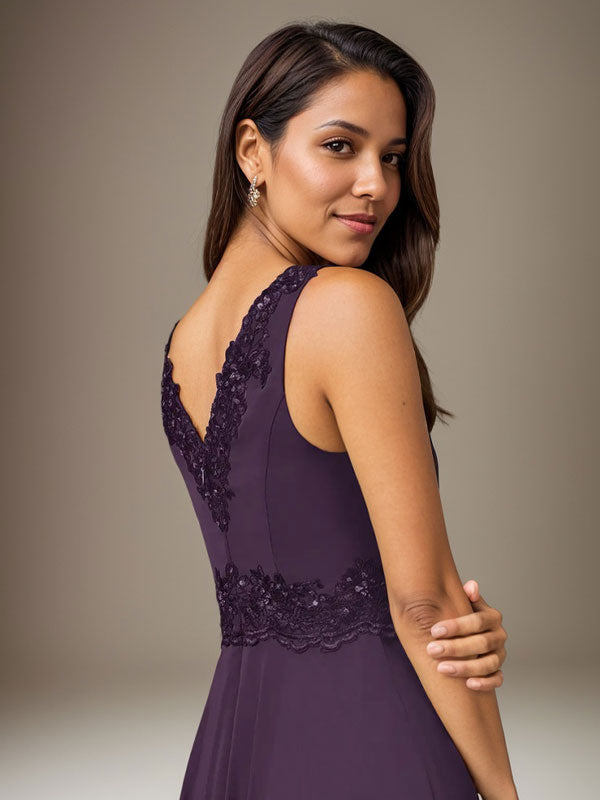 Plum A-Line Sequins Chiffon Dress - View 6 | FashionDia