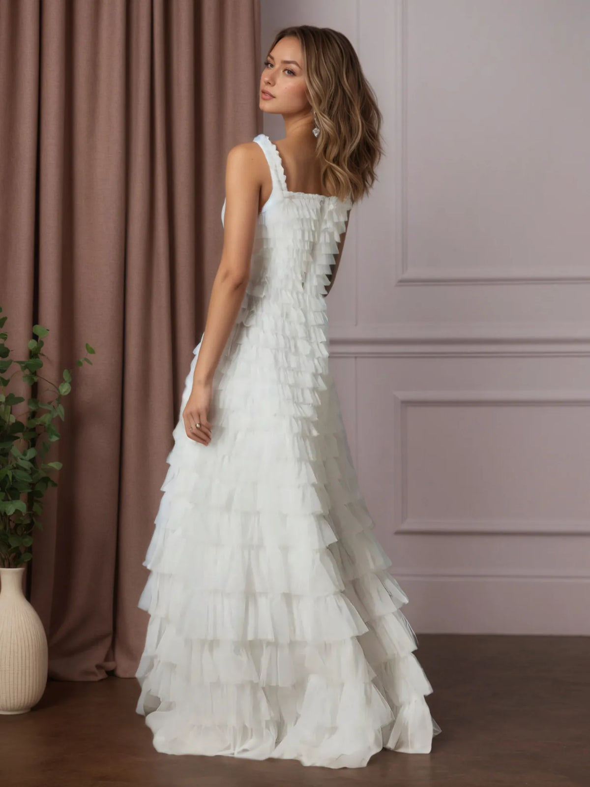 A-Line Ruched Tulle Wedding Dress - View 2 | FashionDia