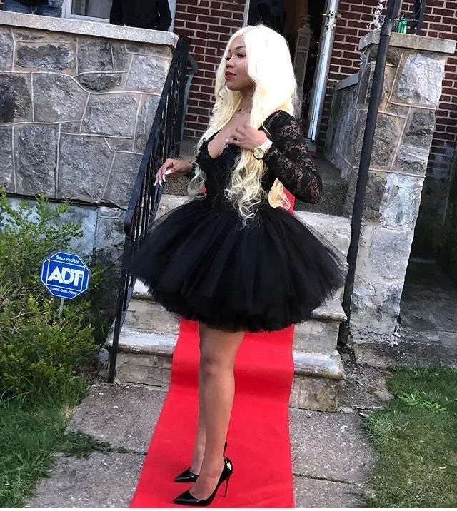 Black A-line Tulle Homecoming Dress Black Cocktail Dress (ZD12684)