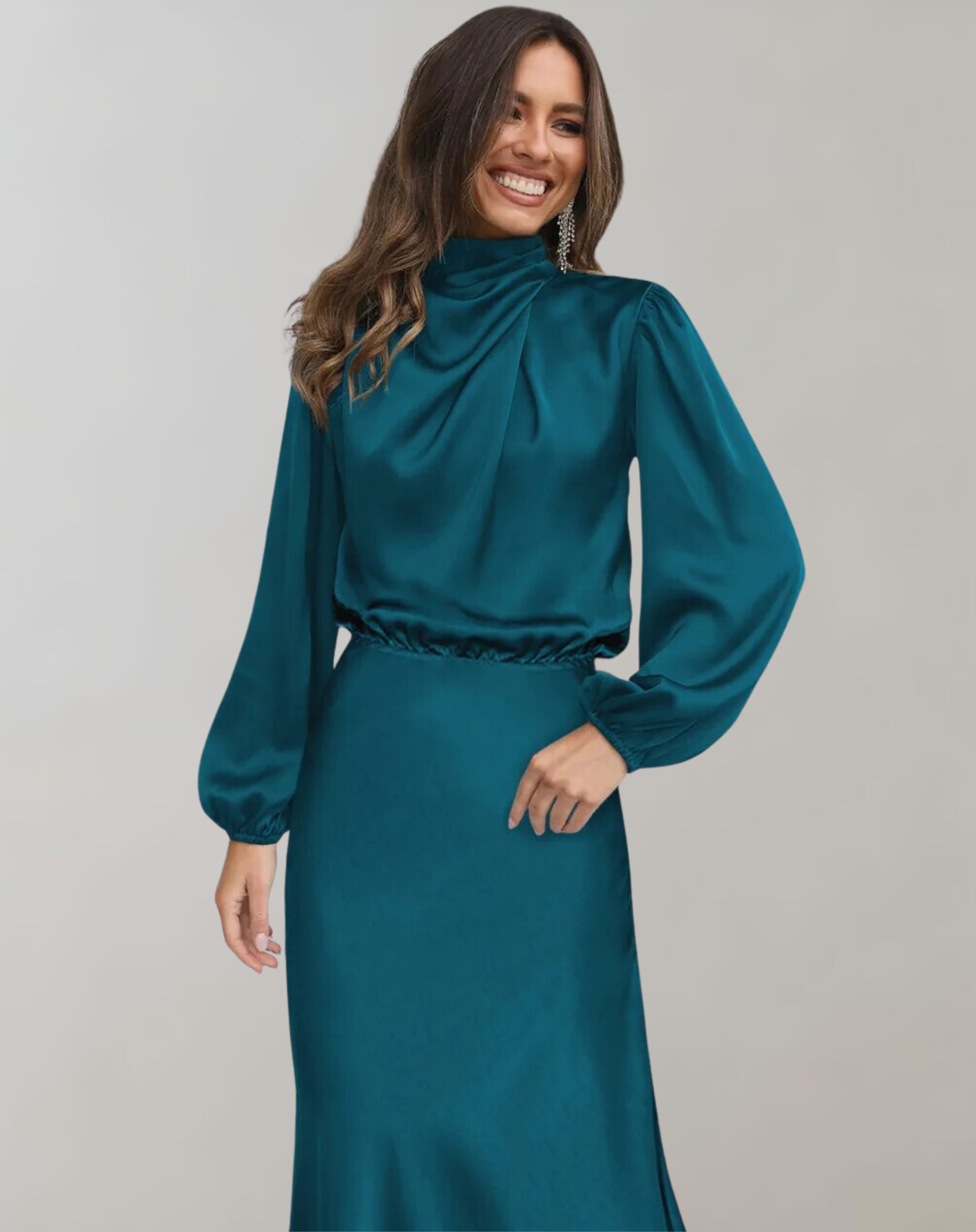 Charisse - Long - Sleeved Satin Dress