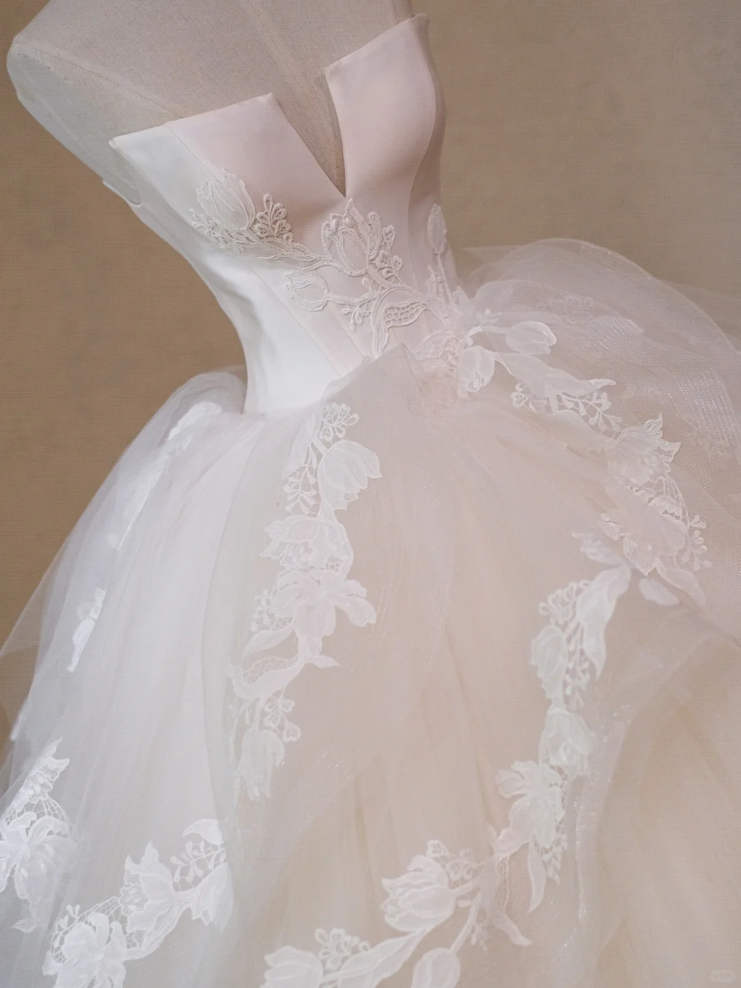 Pretty White Satin Tulle Appliques Long Wedding Dress Formal Bridal Dress - View 4 | FashionDia