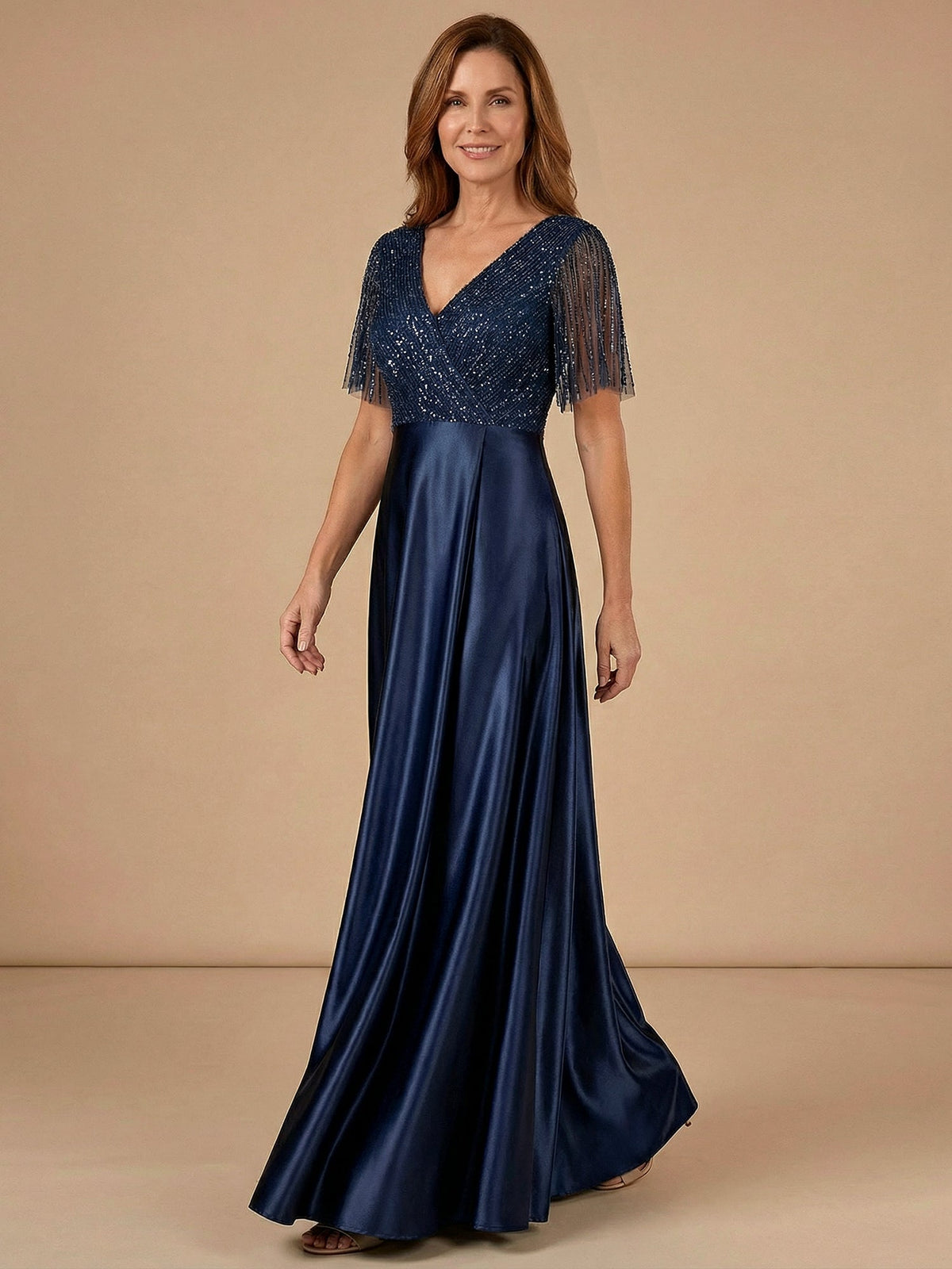 Tassel V-Neck A-Line Sparky Sequins Mother of the Brides Dresses - View 5 | FashionDia