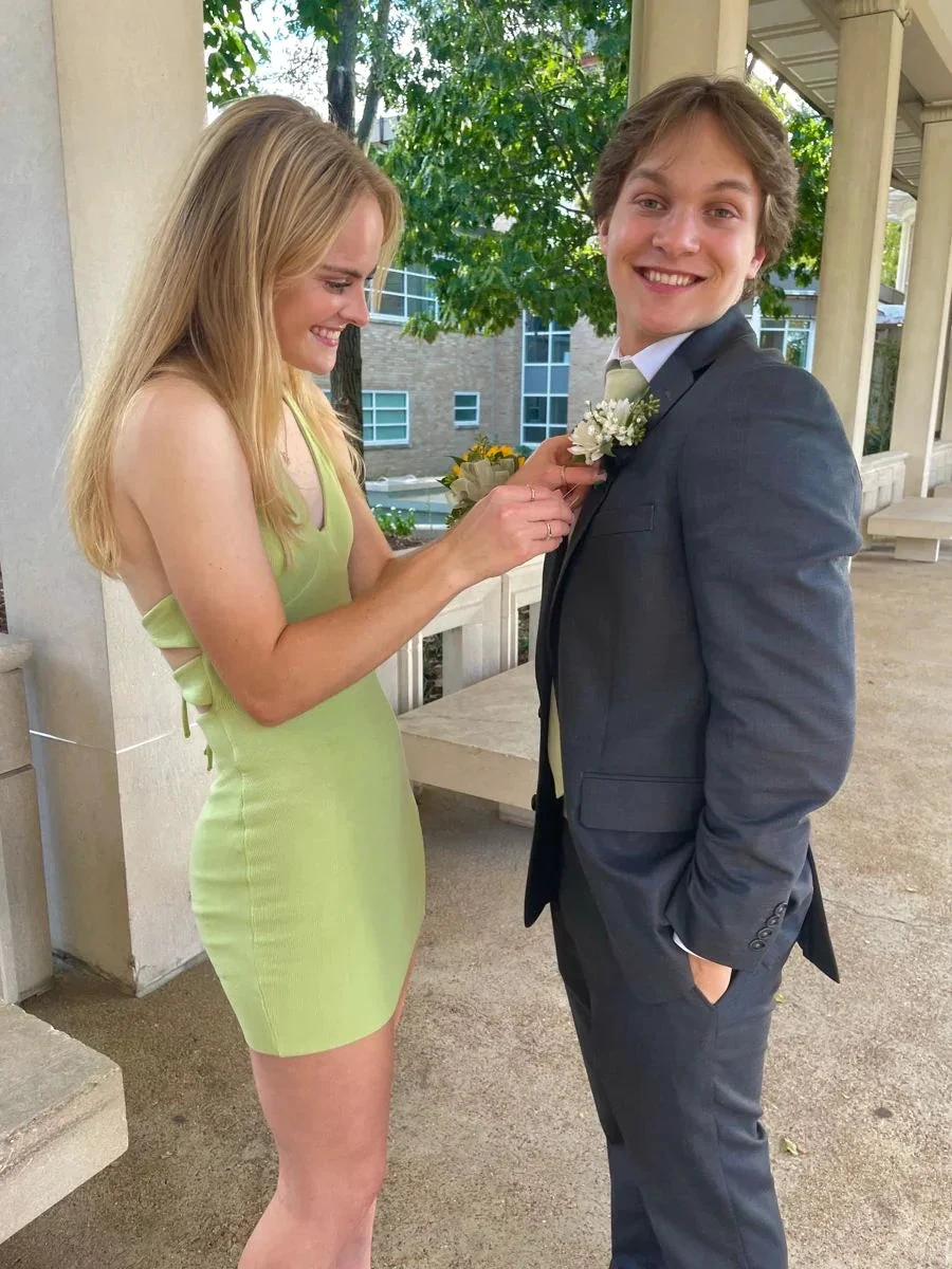 Light Green V Neck Homecoming Dress Sexy Party Dress (ZD11958)