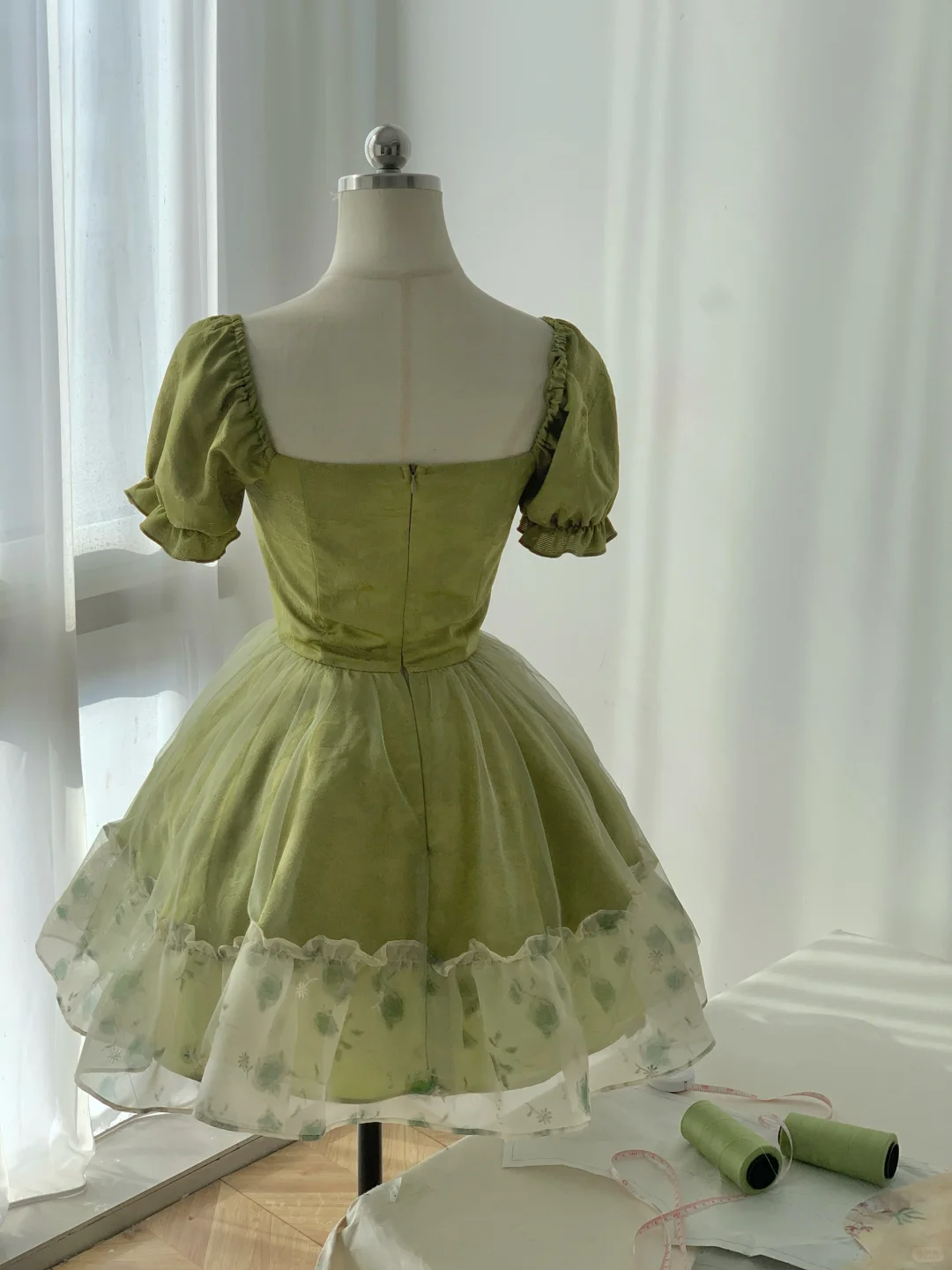 Chic Green Satin Tulle Ruffles A-Line Graduation Homecoming Dress Formal Short Prom Dress - View 4 | FashionDia