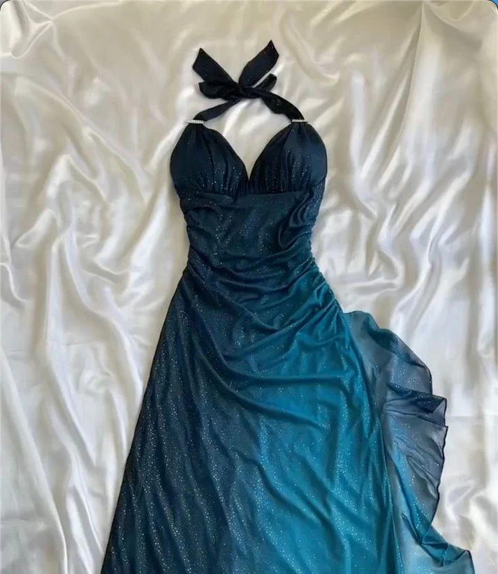 Charming Halter Ombre Green Chiffon Long Prom Dress Party Evening Gown - View 10 | FashionDia