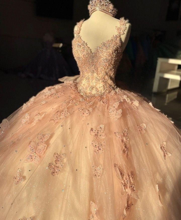 Glamorous Pink Tulle Sequin Beaded Appliques Quinceanera Dress Sweet 16 Dress With Bow