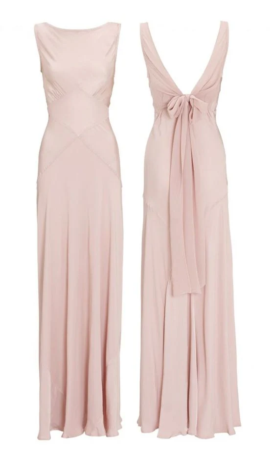 Light Pink Chiffon Long Party Prom Dress Backless Evening Gown