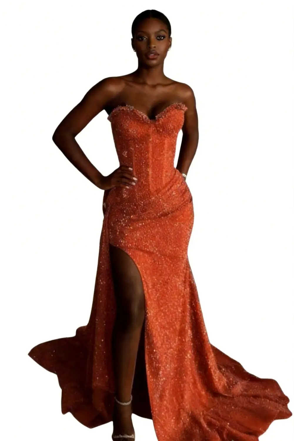 Lavender Sequin Strapless Sweetheart Mermaid Prom Dress with High Slit & Train by tangjianjun