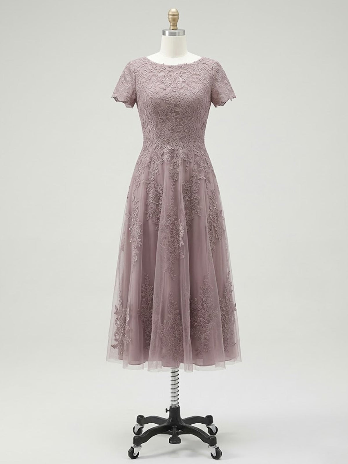 A-line Scoop Tea-Length Tulle Lace Mother of the Bride Dress - View 6 | FashionDia