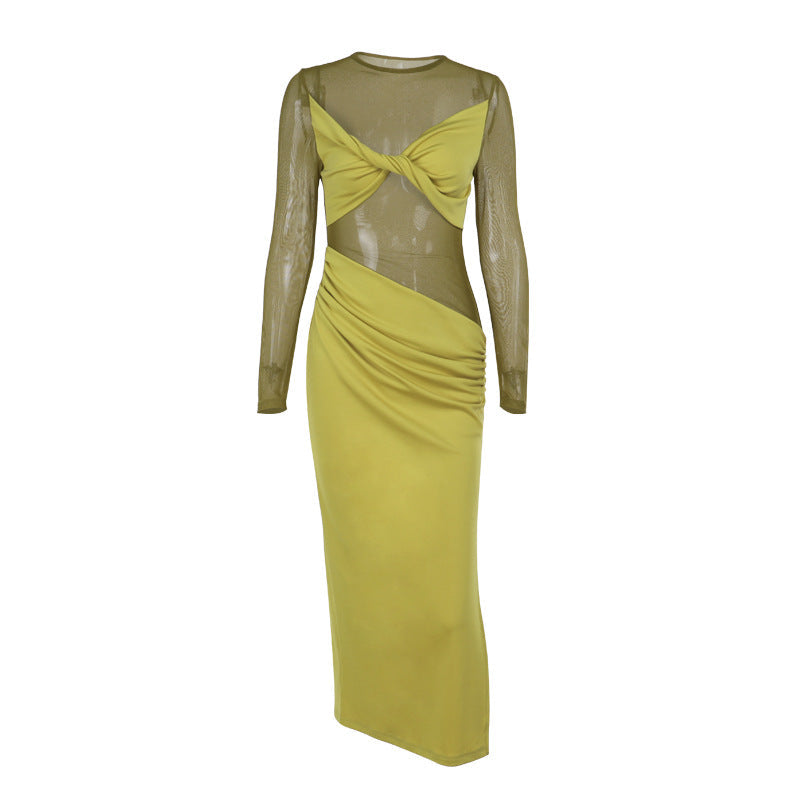 Marysh Mesh Bodycon Dress Yellow