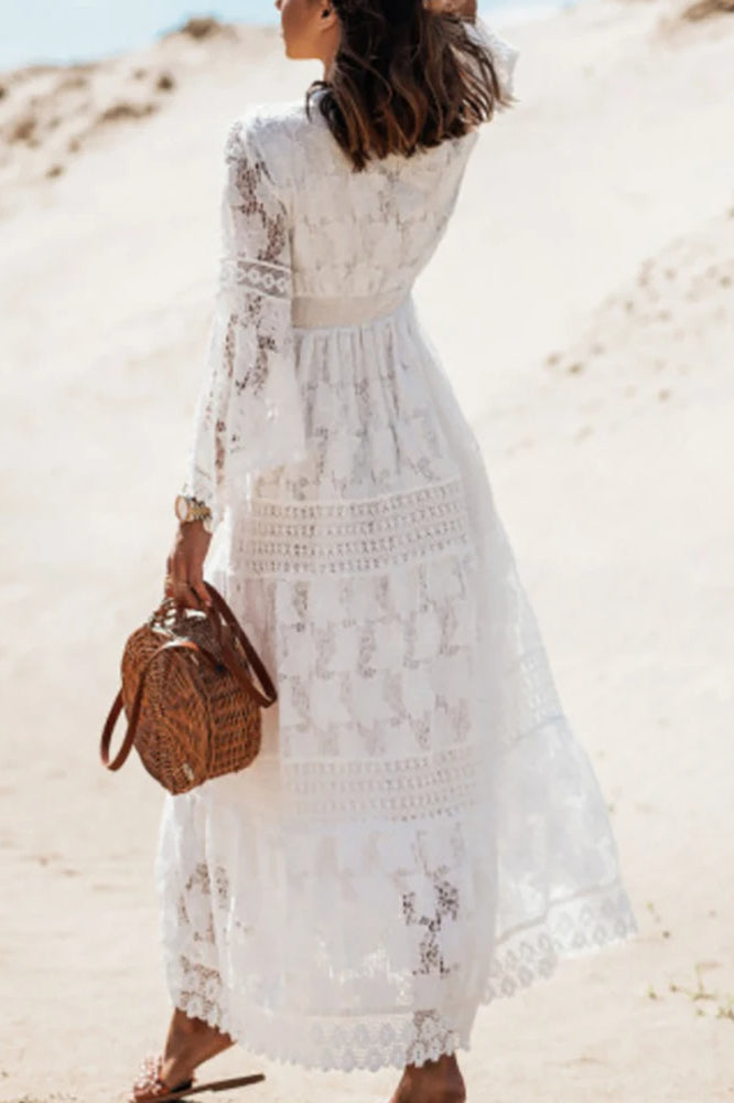 Lace V Neck Dress with Relaxed Fit and Boutique Fashion Look