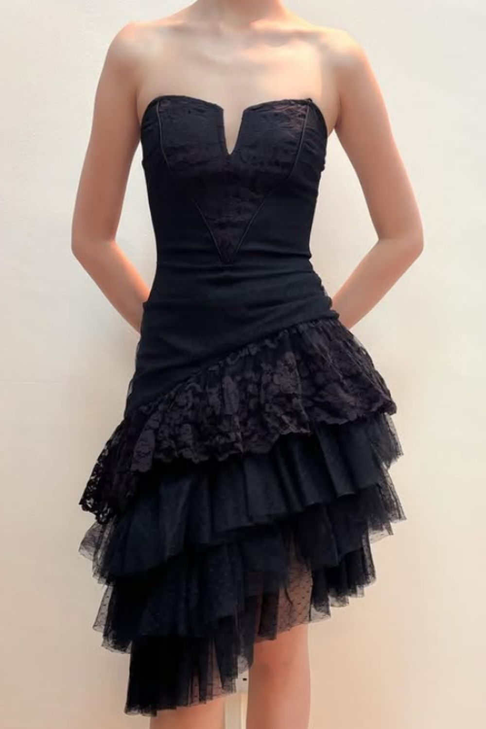 Black Lace Layered Homecoming Dress Short Prom Dress J8479