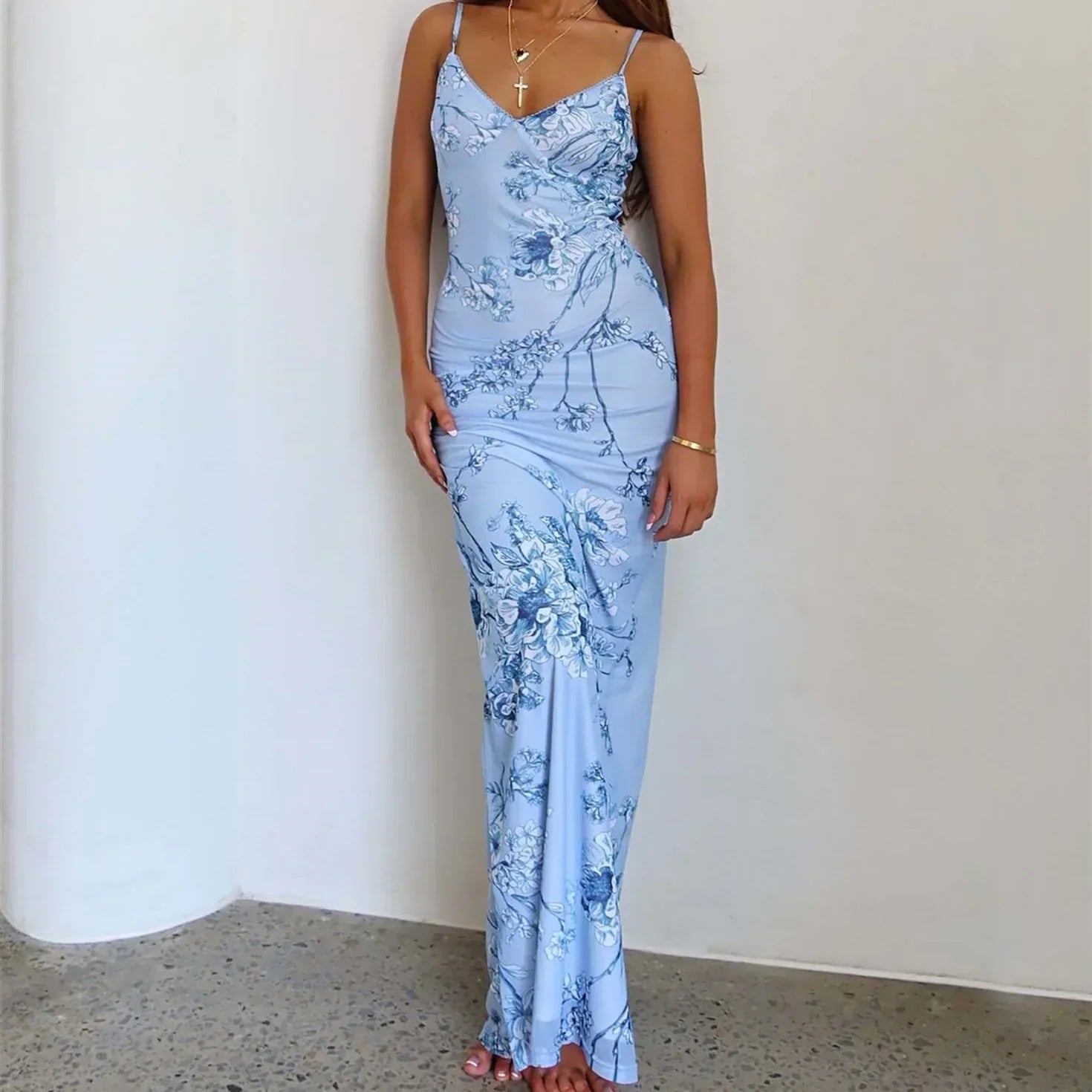 Modest Mermaid Spaghatti Straps Light Blue Prom Dress Long Evening Dresses fg7160