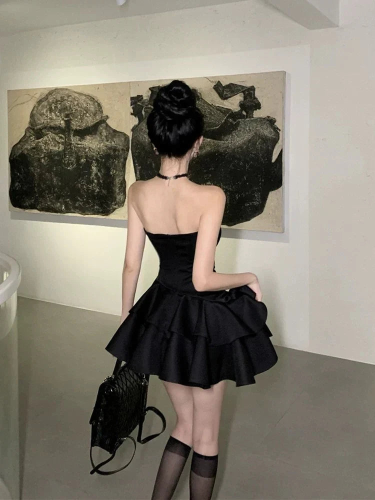 Strapless Black Satin Homecoming Dress 21st Birthday Outfit fg7120