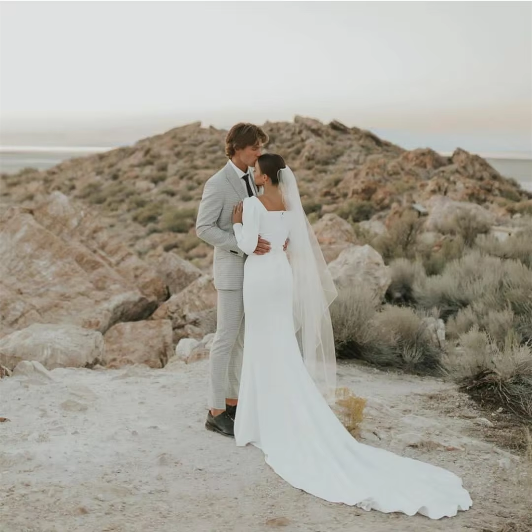 Elegant long square neck wedding dress for women fg6885