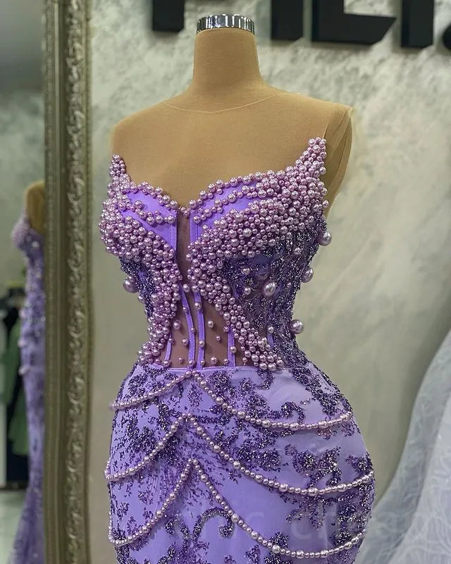 Purple Mermaid Evening Dress Beaded Formal Prom Gown - View 2 | FashionDia