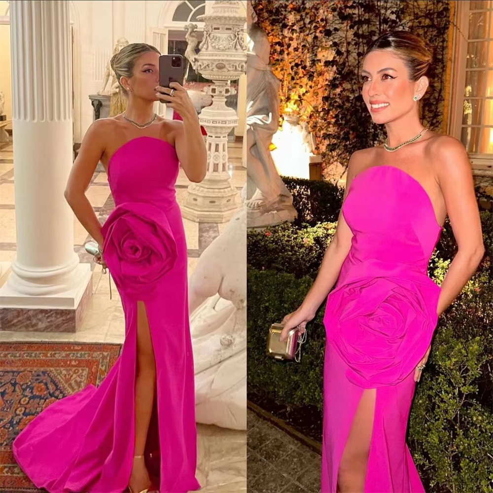 Strapless Prom Dresses Sheath, Celebrity Party Gowns, Flowers Occasion Evening Dresses - FashionDia