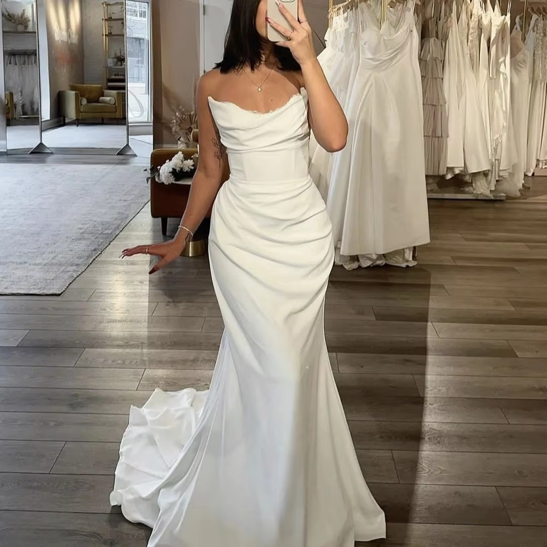 Women's Mermaid Bridal Gown Sweetheart Neckline Long Train Custom Made Beach Wedding Dress fg6878