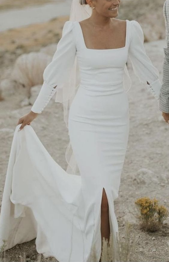 Elegant long square neck wedding dress for women fg6885