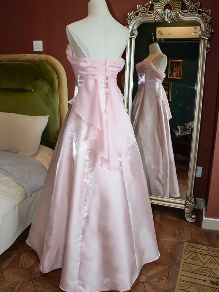 Sweet Pink Satin A-Line Evening Dress Elegant Prom Party Dress - View 2 | FashionDia