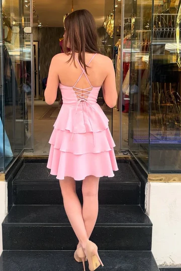 Satin A-Line Tiered Homecoming Dress