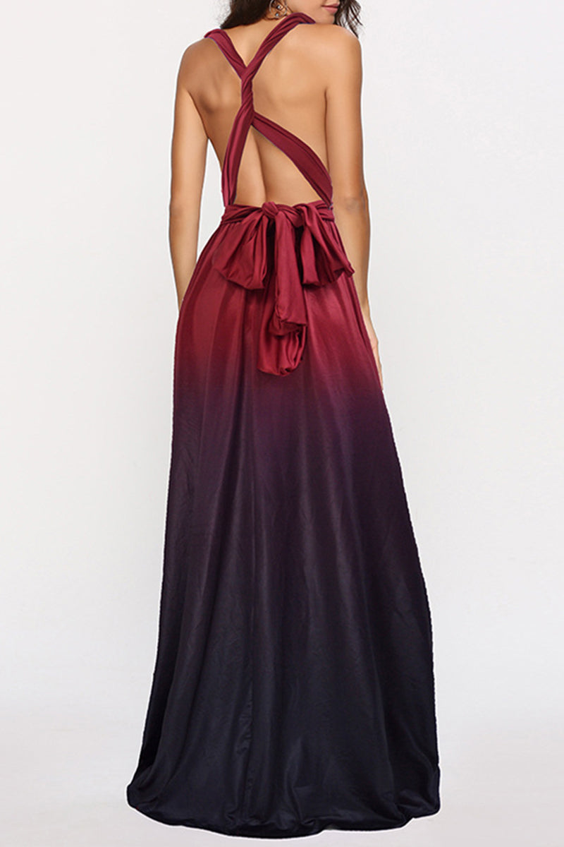 Sexy Gradual Change Bandage Contrast V Neck Evening Dress Dresses - View 2 | VelvetHem