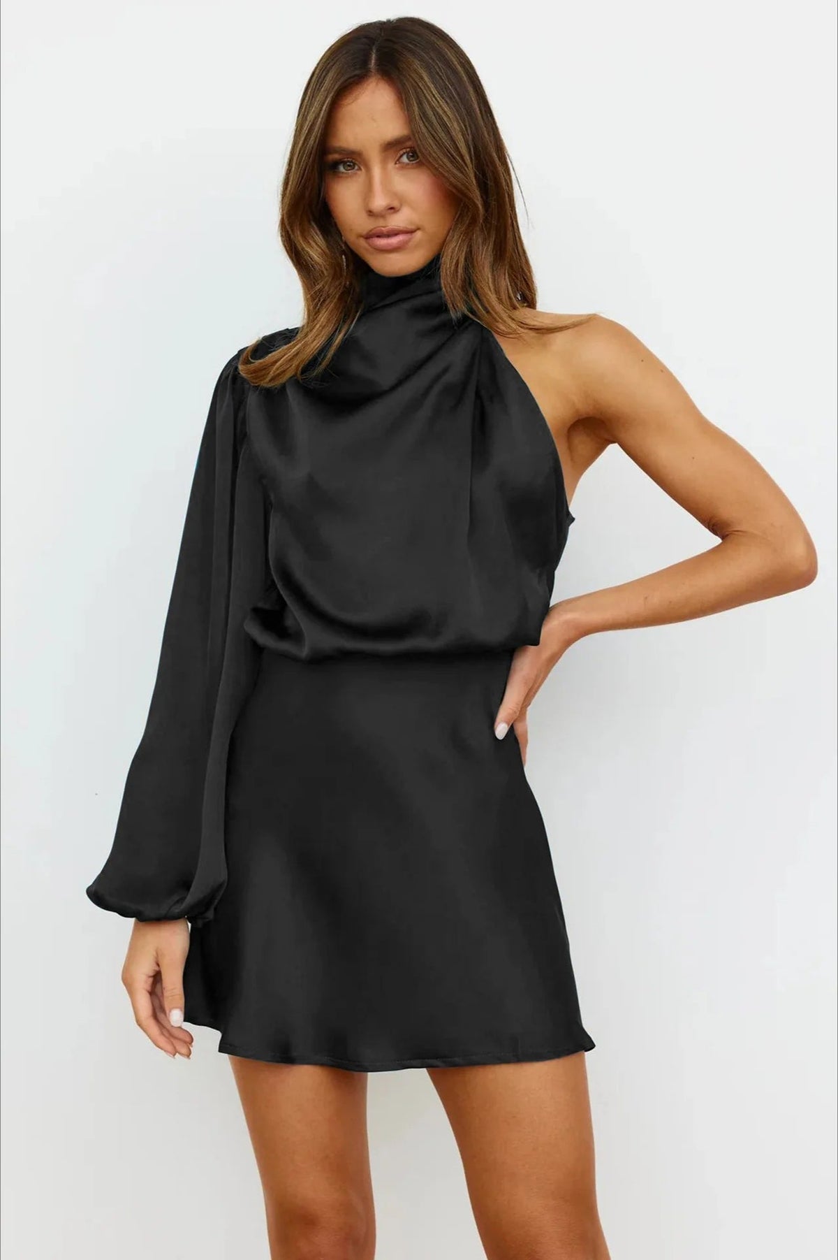Satin One-Shoulder Mini Dress - View 4 | FashionDia