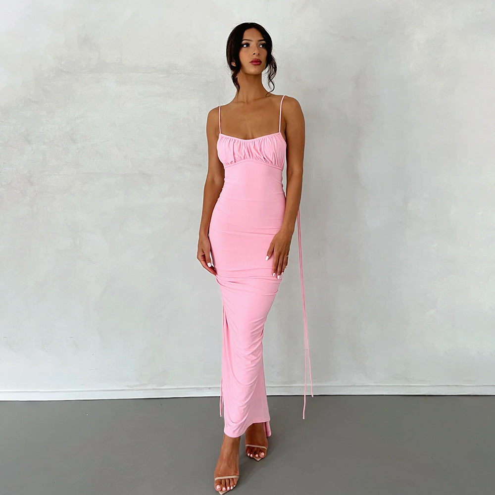 Women Sexy Dress Sexy Backless Pleated Dress Evening Dress Sleeveless Strap Dress for Women - View 4 | VelvetHem