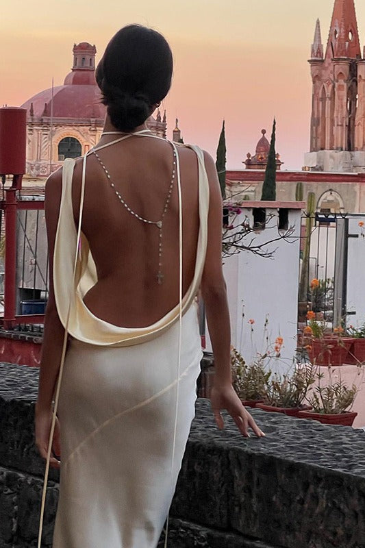 Backless Cami Silk Dress - View 2 | VelvetHem