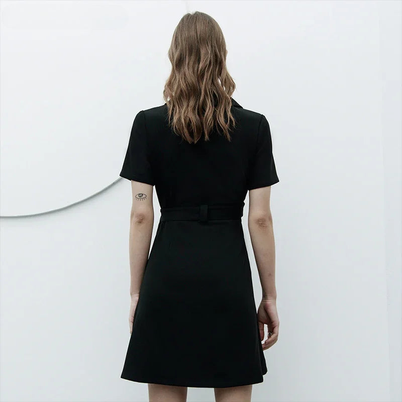 Exquisite Black Fashion Wide V neck A Hem Dress