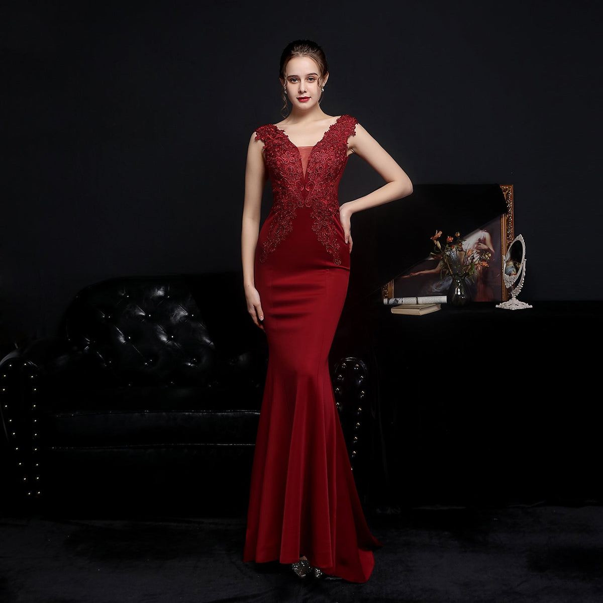 Full Lace European Diamond Toast Bride Fishtail Evening Dress - View 8 | VelvetHem