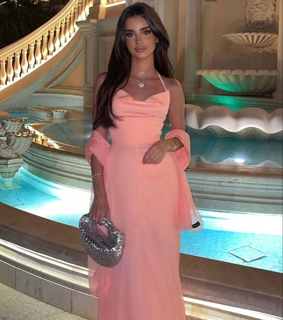Pink Elegant Long Party Dress A-Line Evening Gown - FashionDia