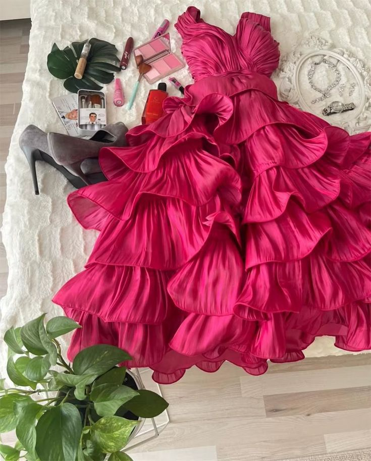 Hot Pink Tiered Ruffles Homecoming Dresses J7749
