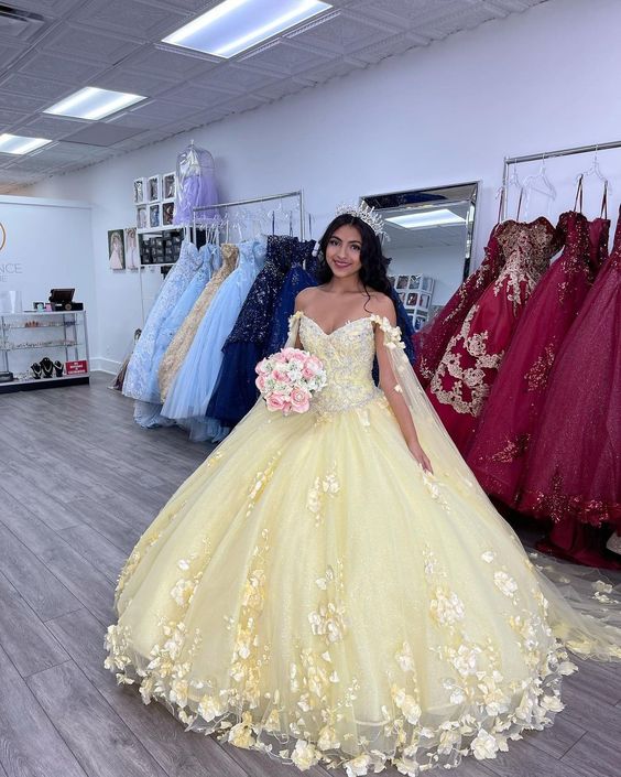Ball Gown Quinceanera Dresses with Cape 3D Flower Princess Dresses Prom Gown fg4650