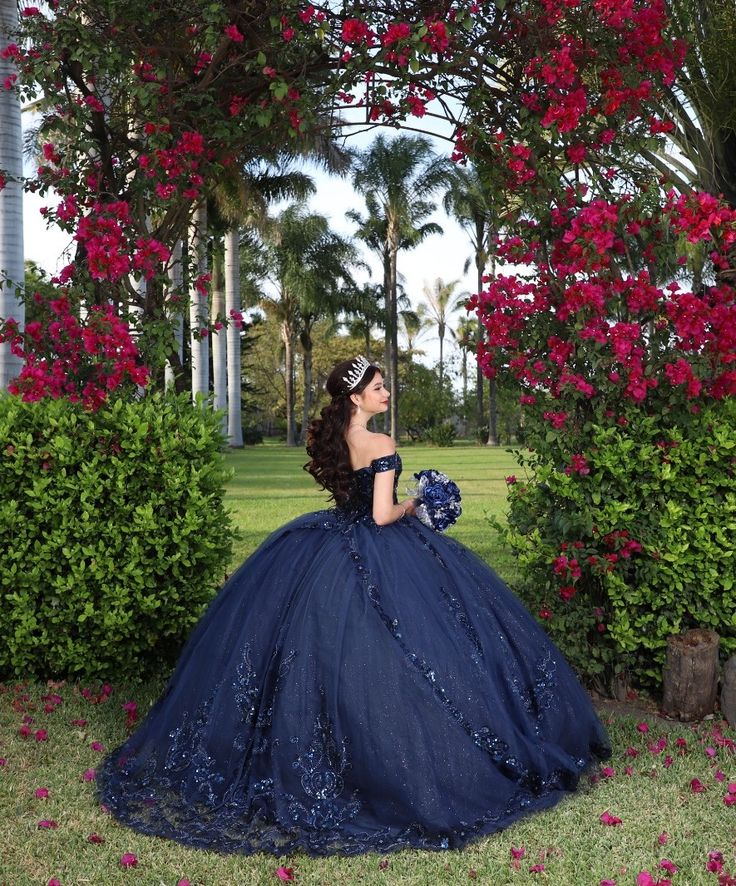Navy Blue quincea�era dress Sweet 15 16 Prom Party Ball Gowns - View 3 | FashionDia