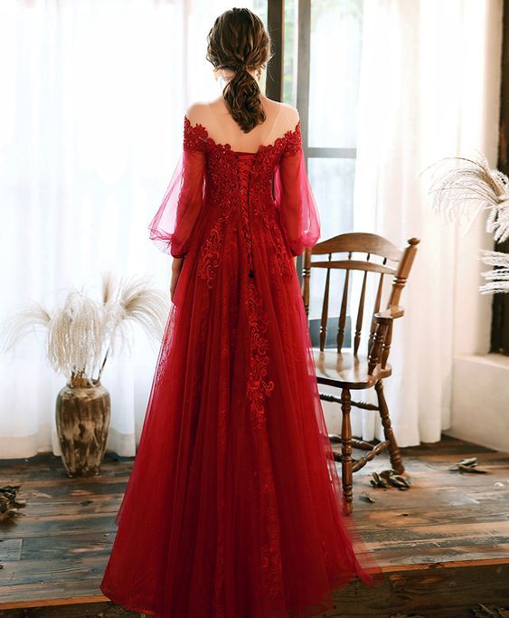 Round Neck Tulle Beads Long Prom & Evening Dress - View 4 | FashionDia