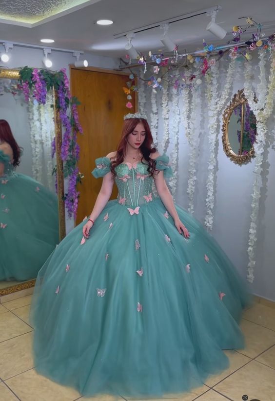 Quinceanera Dress with 3D Butterfly Sleeveless Ball Gown - View 4 | FashionDia