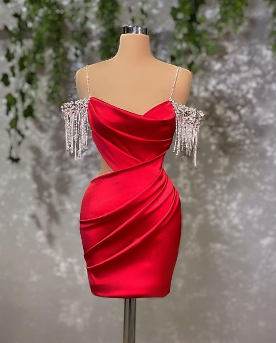 Sexy Red Elegant Short Party Dresses Women Mini Evening Cocktail Gowns - FashionDia